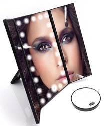 Dolovemk Makeup LED Lighted Mirror X2 X3 Magnifying Dimmable Tri-fold Beauty Vanity Mirror Tri-fold W Stand + Bag