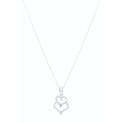 Silver - Cubic Zirconia Heart On Heart Pendant On Chain