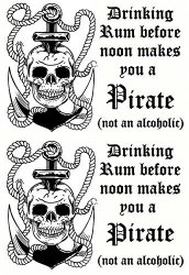 Drinking Rum Pirate 2 Pcs 3-1 2" Black 5" X 3-1 2" Card 971 Fused Glass Decals