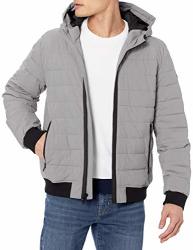 dkny mens quilted performance hooded bomber jacket