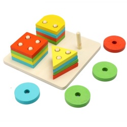 Wooden Educational Preschool Shape Color Recognition Geometric Board Block Stack Sort Chunky Puzzle