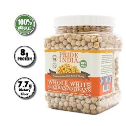 Pride Of India - Indian Whole White Garbanzo Beans 10MM - Protein & Fiber Rich Kabuli Chana 1.5 Pound Jar