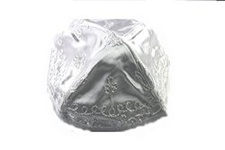 Beautiful White Satin Kippah With Embroidered Floral Patterns In Silver Thread Lining