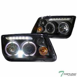 TOPLINE Autopart Black Clear Housing Halo LED Projector Headlights With Signal & Build-in Fog Lamps K2 For 99-05 Volkswagen MK4 Jetta bora