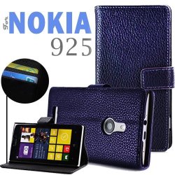 YESOO Nokia Lumia 925 Folio Leather Wallet Case Flip Cover And Stand Blue Purple