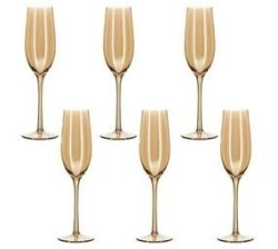 Premium Classic Champagne Flutes Crystal Clear Sparkling Glass - Set Of 6 - Rose Gold