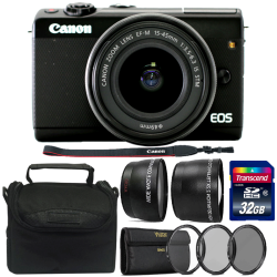 Canon Eos M100 Mirrorless Camera With Ef-m 15-45MM F 3.5-6.3 Is Stm Lens Black And 32GB Complete Accessory Kit