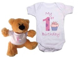Qtees Africa My First Birthday Princess Baby Grow & Teddy Bear Combo