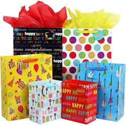 Fzopo Birthday Gift Bag Assortment With Ribbon Handle 12 Pcs Premium Quality Assorted Sizes Paper Bags Set XL 13X17X6.5 Large 12X15X4.8 Medium 7X9X4.2 Inches