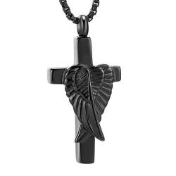 Hooami Cremation Jewelry Angel Wings Cross Memorial Urn Necklace Ashes Keepsake Pendant
