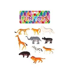 The Home Fusion Company 10 Assorted MINI Jungle Zoo Plastic Animal Figures Elephant Tiger Giraffe Toys