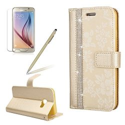Flip Wallet Case For Samsung Galaxy A5 2017 Girlyard Luxury Bling Diamond Flower Pattern Stitching Leather Stand Function Full Body Magnet Book Protective Cover