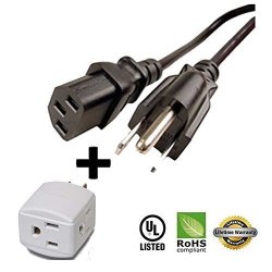 Huetron 12FT Power Cord For Scooter Power Cord Charger Invacare Revo Rally Go Go Elite Golden Cable Wire + 3 Way Cube Tap
