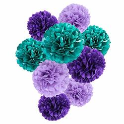 Tissue Paper Pom Poms Flowers Mermaid Party Under The Sea Decor Birthday Baby Shower Wedding Party Decoration 9PCS Purple Teal Lilac
