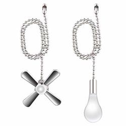 Aiigou Ceiling Fan Pull Chain Set - 13.6 Inches Fan Pull With Ball Chain Connector Included 1 Light & 1 Fan Pulls Nickel