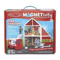 Melissa & Doug Magnetivity Magnetic Tiles Building Play Set - Fire Station With Fire Truck Vehicle 74 Pieces Stem Toy Great Gift For Girls