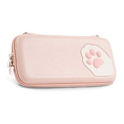 Geekshare Pink Cute Cat Paw Case For Nintendo Switch - Portable Hardshell Slim Travel Carrying Case Fit Switch Console & Game Accessories - A