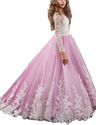 Holy Mulanbridal Kids First Communion Dress Ball Gown Flower Girl Dresses Lace Pageant Gowns Pink CHILD-11