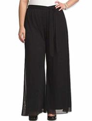 Red Dot Boutique 906 - Plus Size Elastic Waistband Wide Legged Palazzo Pocketed Pants Black L