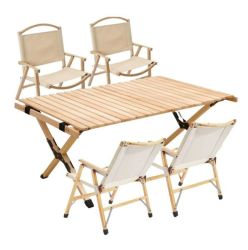 Sturdy Modern Space Saver 120CM Roll-up Outdoor Table & 4 Camping Chairs