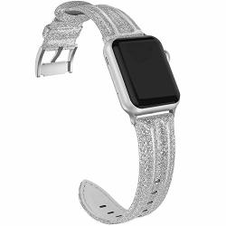 Swees Leather Band Compatible With Apple Watch 38MM 40MM Genuine Leather Shiny Bling Strap Compatible Apple Watch Series 5 Series 4 Series 3 Series