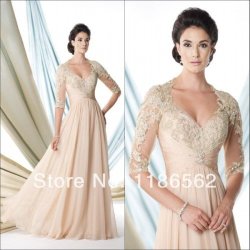 Mother Of The Bride -wonderful Sweetheart Lace With Crystals Half Sleeves Chiffon Long Plus Size Mot