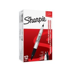 Sharpie Twin Tip Permanent Marker: Black Box 12'S