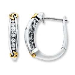 Diamond Hoop Earrings 1 6 Ct Tw Sterling Silver 10k Gold