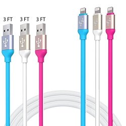 Synctech Tangle Free Rubber Durable 3 Feet Lightning Cable To USB High Speed Data Syncing Charging Cable For Iphone X 8 7 6S 6 5 5S SE PLUS Ipad Mini air pro 3. Blue
