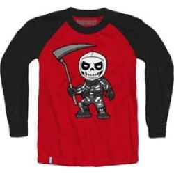 Epic Games Fortnite Chibi Skull Trooper Teen Long Sleeve T-Shirt Red And BLACK9-10