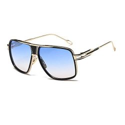Dollger Retro Aviator Sunglasses For Men Women Vintage Square Designer Sunglasses Gold Frame Gradient Blue Lens