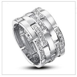 Solid .925 Sterling Silver Wedding Promise Engagement Ring W Simulated Diamonds