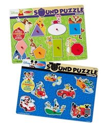 Melissa & Doug Disney Sound Puzzles Set: Winnie The Pooh Shapes And Mickey Mouse Vehicles