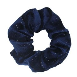 Susulu 6PCS Shiny Colorful Velvet Scrunchies Ponytail Holder Elastic Hair Bands Navy Blue