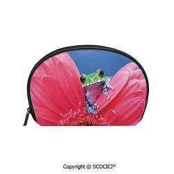Scocici Women Small Portable Cosmetic Bag Storage Bag Cute Tiny Little Tree Frog On Flower Magical Nature Moments Art Photo MINI Storage Bag For