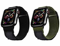 V-moro Nylon Band Compatible With Apple Watch Bands 40MM 38MM Men Soft Breathable Woven Loop Strap Replacement For Iwatch Series 5 4 3 2 1 Sport Black Army Green