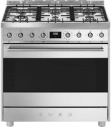 Smeg C9MAXSSA9 Symphony 6 Burner Gas Hob With Thermo Ventilated Electric Oven - 90CM - Stainless Steel