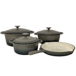 7 Piece Cast Iron Dutch Oven Cookware Pot & Stout Pan Set Charcoal