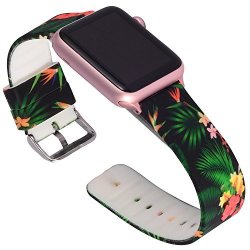 Lwsengme Compatible With Apple Watch Band 38MM 42MM Soft Silicone Flower Printed Replacement Bands Compatible With Iwatch Series 3 SERIES2 SERIES1 Watch Nike+ Sport