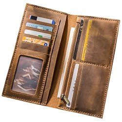 Handmade Cowhide Leather Long Bifold Wallet Multi-card Wallet Brown