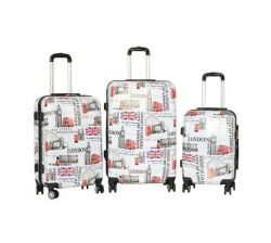 3 Piece Abs+pc Hard Luggage Trolley Bag Set Small Medium Large London Design