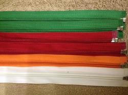 6 Bright Colours Open End Zips - 40cm - Assorted Colours