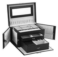 SODYNEE Pu Leather Jewelry Box Organizer Display Storage Case With Lock