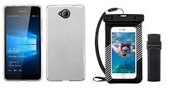 Combo Pack Glossy Transparent Clear Candy Skin Cover For Microsoft Lumia 650 And Universal Black Waterproof Pouch With Lanyard And Armband For Apple Iphone