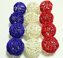 CHRISTMAS Gifts : Small Blue White Red Rattan Ball Wicker Balls Diy Vase And Bowl Filler Ornament Decorative Spheres Balls Perfect For Decoration On