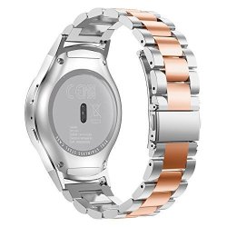 Tharv For Samsung Gear S2 RM-720 Smart Watch Watchband + Connectors Stainless Steel Replacement Bracelet Width: 20MM Length:about 215MM Rose Gold 1