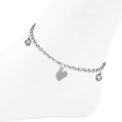 Stainless Steel Love Heart Ball Charm Link Chain Bracelet Anklet - Ank180