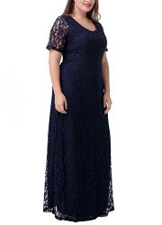 Nemidor Women's Full Lace Plus Size Elegant Wedding Pary Maxi Dress Blue 22W