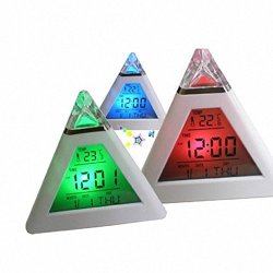 New Anywa Fashion Pyramid Temperature 7 Colors Led Change Backlight Led Alarm Clock