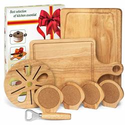 Kihr Goods Wooden Cutting Board Set With Kitchen Accessories. Thick Chopping Boards For Meats Vegetables And Cheese.